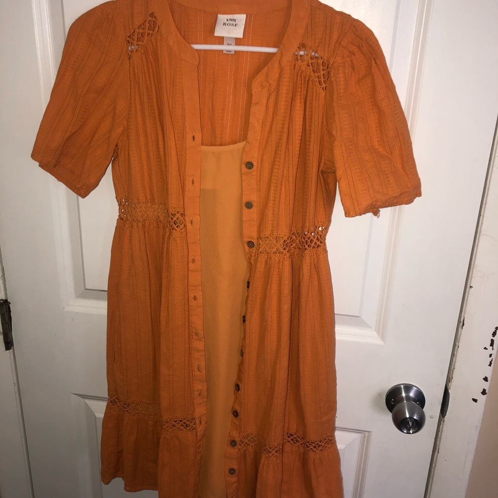 Mustard cottage style lace dress with solid silk dress